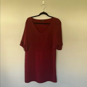 Burgundy V-Neck Short Sleeve Dress